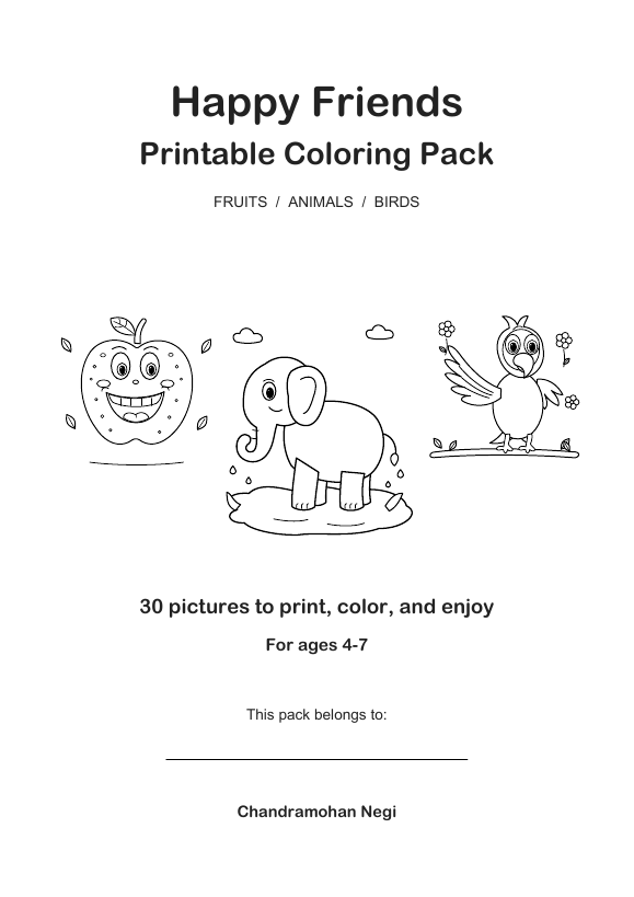 Preview of the Happy Friends printable coloring pack
